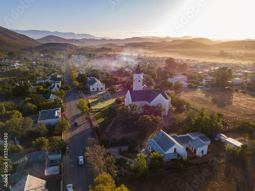 Aerial over small town village, in South Africa, Mcgregor photo