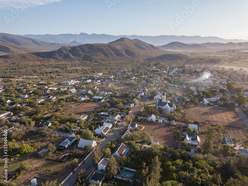 Aerial over small town village, in South Africa, Mcgregor photo
