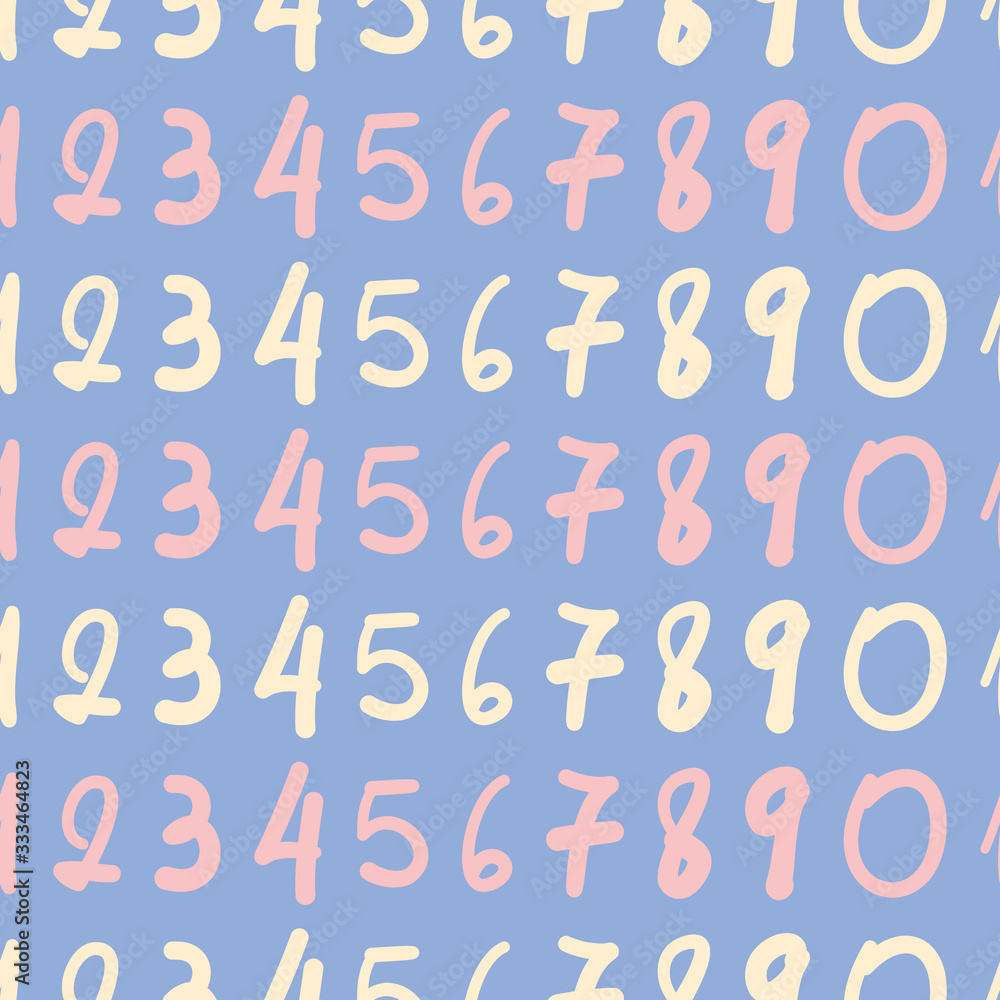 Lettering numbers vector repeat pattern. Hand written digits seamless illustration background.