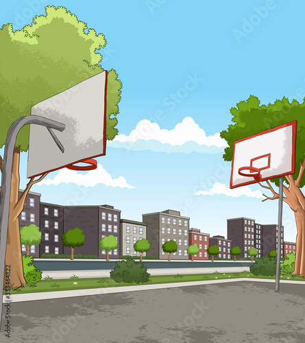 Street basketball court in the city park.