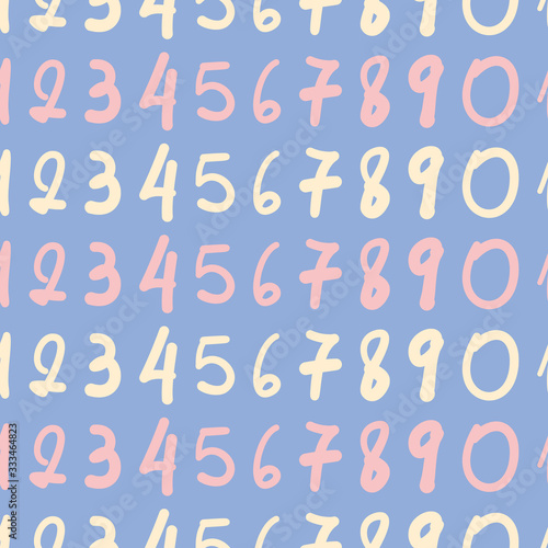 Lettering numbers vector repeat pattern. Hand written digits seamless illustration background.