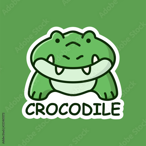 Cartoon crocodile sticker in modern flat style. Simple vector illustration of wildlife.