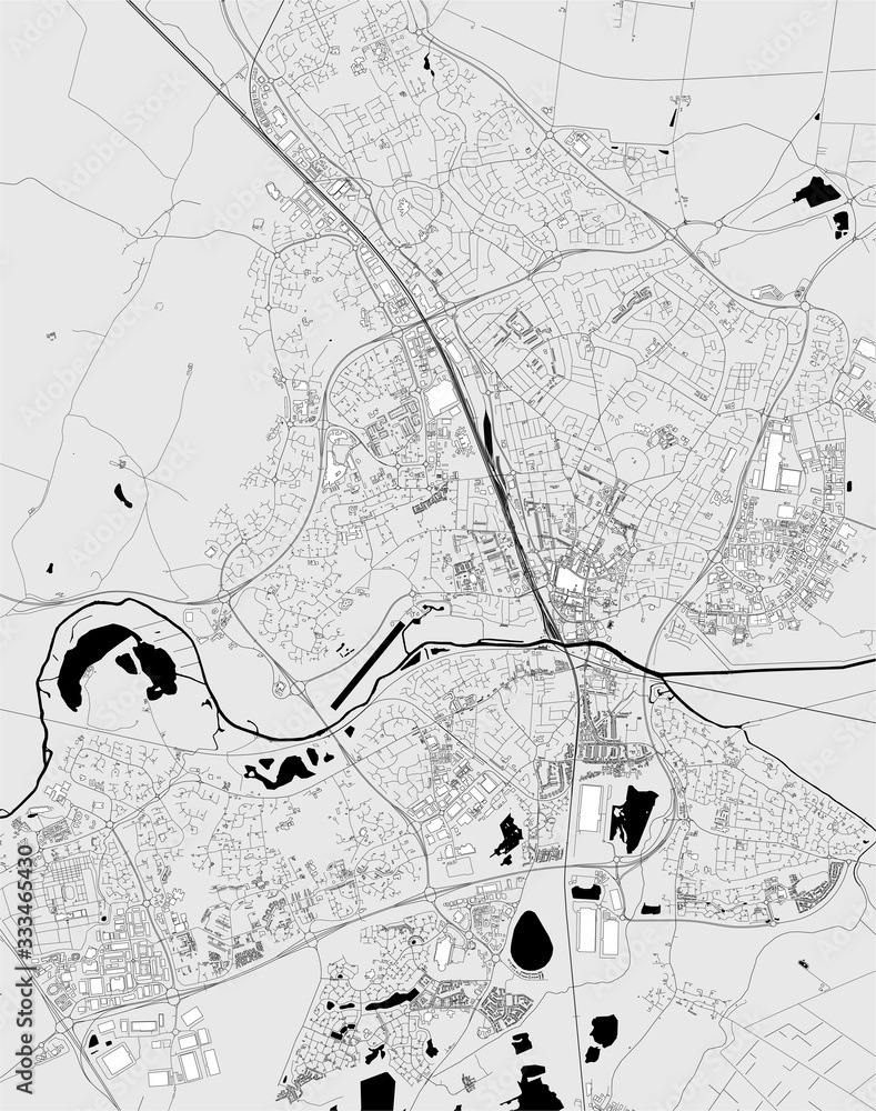 map of the city of Peterborough, Cambridgeshire, East of England, England, UK