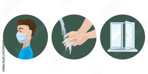 Precautions during spread of virus: wearing medical mask, washing hands, ventilating room.