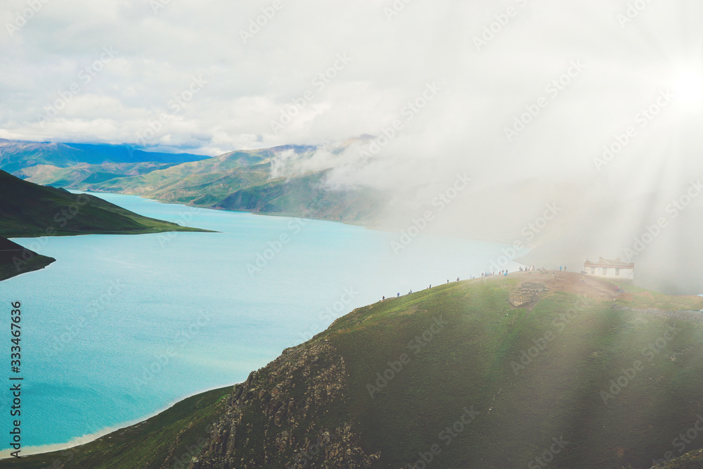 panoramic view of blue lake