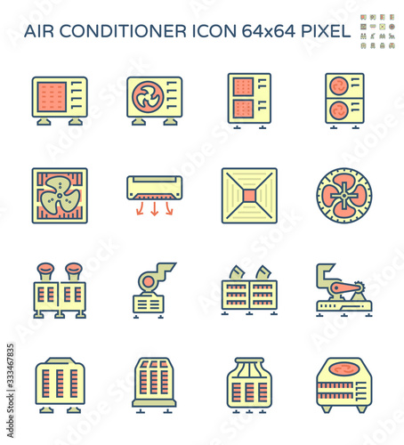 Air conditioner icon i.e. air compressor  condenser unit  ventilation  duct  cooling tower and chiller. That is a part of HVAC system to remove heat and moisture  temperature and humidity control.