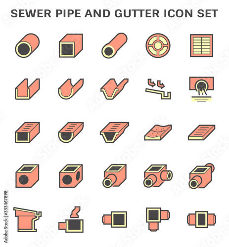 Sewer pipe and gutter vector icon set design.