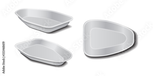 Styrofoam food storage. Food plastic white tray, foam meal container, empty box for food