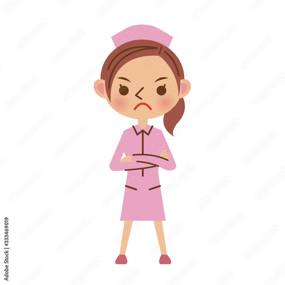 怒った表情で腕組みをする看護師(ナース) 怒った表情で腕組みをする看護師(ナース)