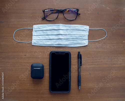 Medical mask on a office desk