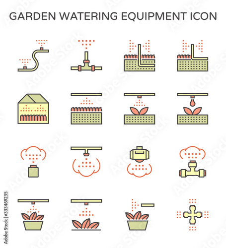 Garden watering equipment and sprinkler icon set for automatic sprinkler system graphic design element.