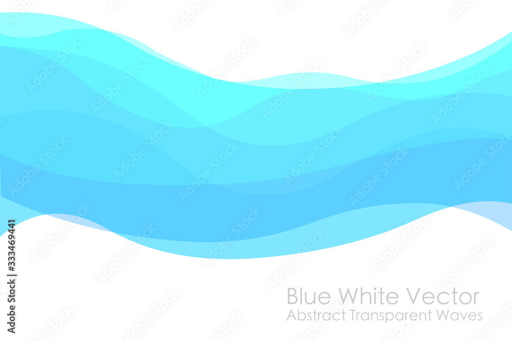 Blue white abstract transparent wave. Upper bottom blank space background. Light dark gradient stained glass wavy cloud, sea, mountains, sky. Gradual change. Transition. Intangible Illustration Vector - obrazy, fototapety, plakaty 