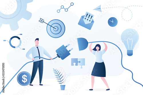 Business connection. Businesspeople with wires. Teamwork,startup and cooperation background. B2b concept