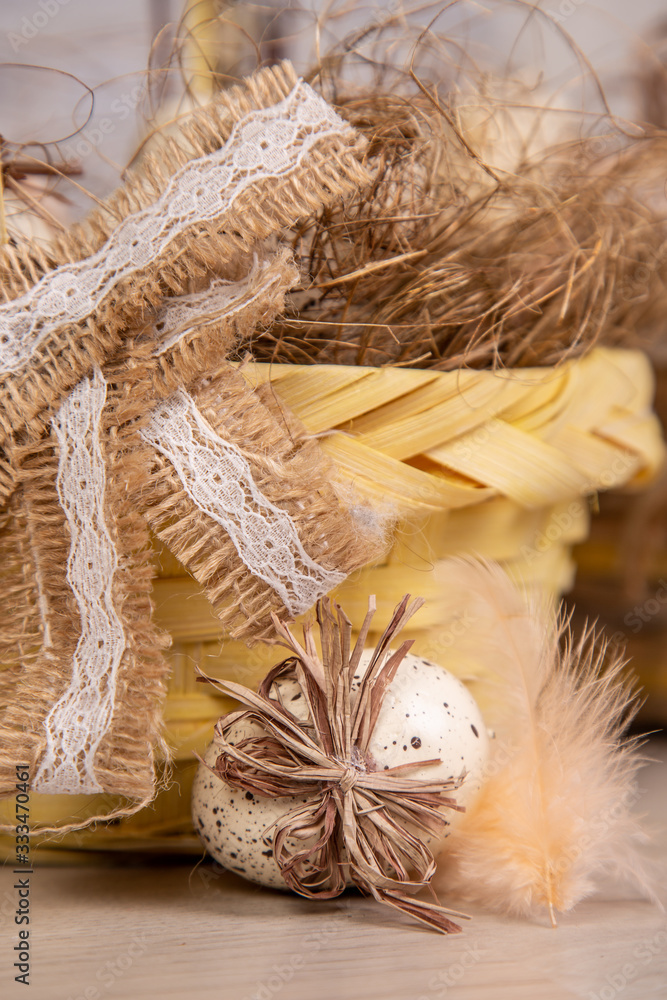 Obraz premium Easter, easter eggs and decorations. Holidays and traditions. handmade decor