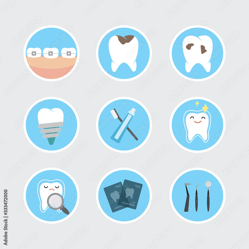 Set of dental icons,teeth and medical equipment,