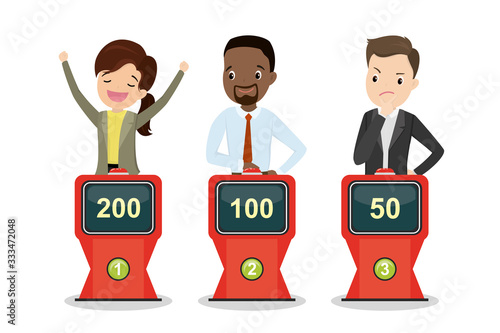 Cartoon young people guessing quiz questions,intellectual game show,