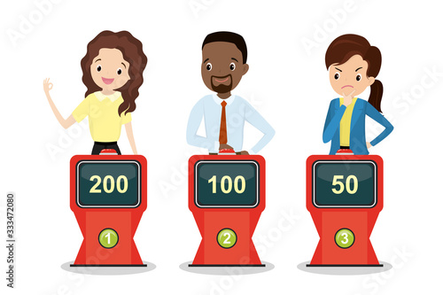 Cartoon young people guessing quiz questions,intellectual game show,
