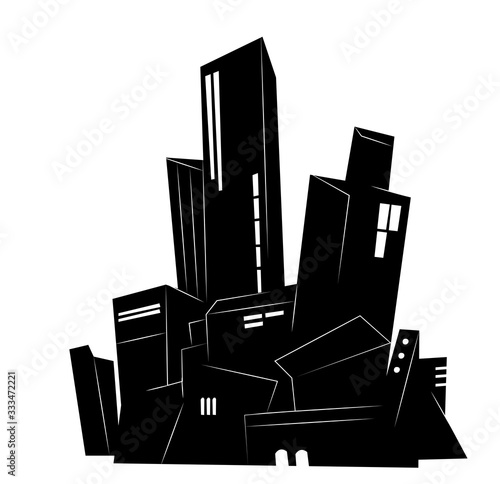 Metropoli fatta di edifici stilizzati isolati sullo sfondo bianco