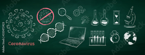Vector chalk drawn Coronavirus research set