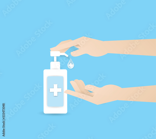 hand pressing alcohol or soup in bottle top two human hand, wash your hand. personal hygiene,healthcare, disease protection, coronavirus,covid-19