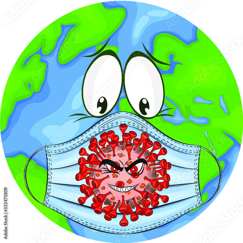 planet Earth in a medical mask protecting against coronavirus vector illustration cartoon