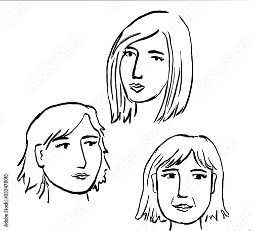 Three women artistic brush drawing