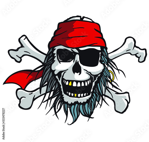Crâne de pirate vintage borgne avec les os croisés