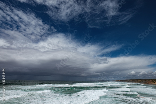 Far view, sky, cloud and sea with waves