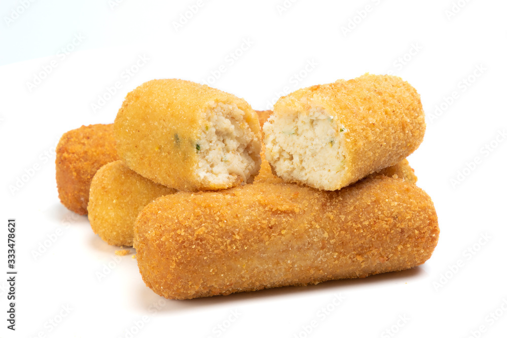 Chicken Croquettes surrounded by white background Chicken Croquettes surrounded by white background
