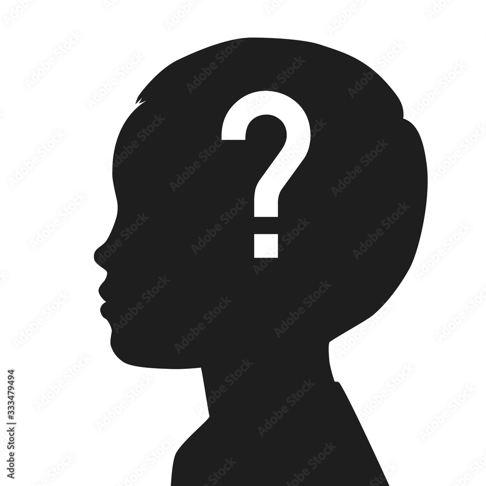 Silhouette of a child with question mark. Baby in profile. Vector illustration Silhouette of a child with question mark. Baby in profile. Vector illustration