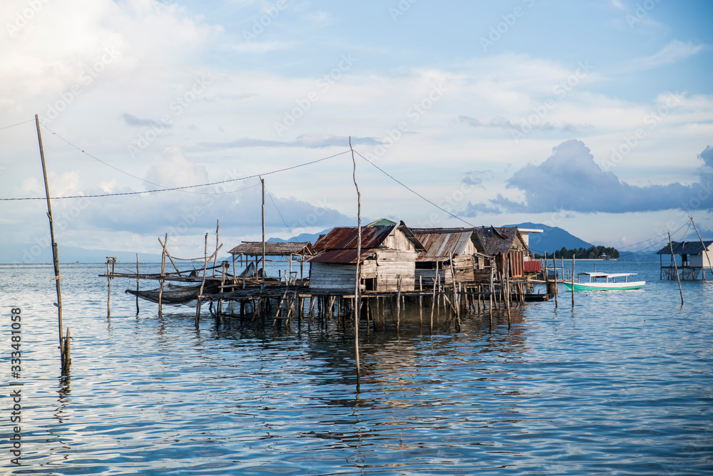 Stilted houses in village in Indonesia