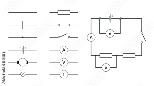 Visual vector illustration shows the symbols used in electrical circuits photo