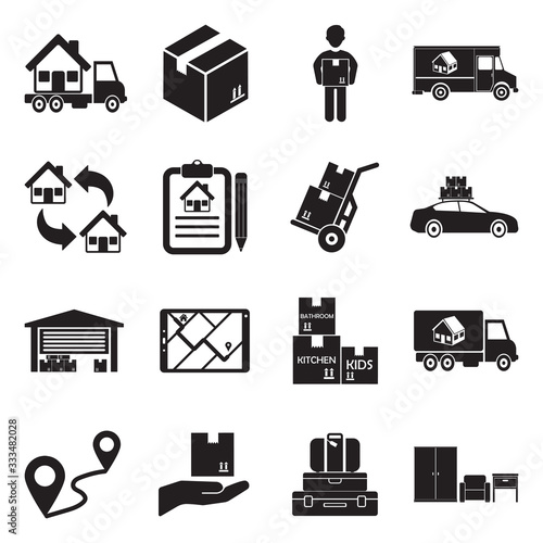 Home Removal Icons. Black Flat Design. Vector Illustration.