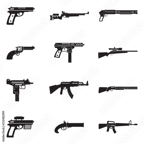 Firearms Icons. Black Flat Design. Vector Illustration. photo