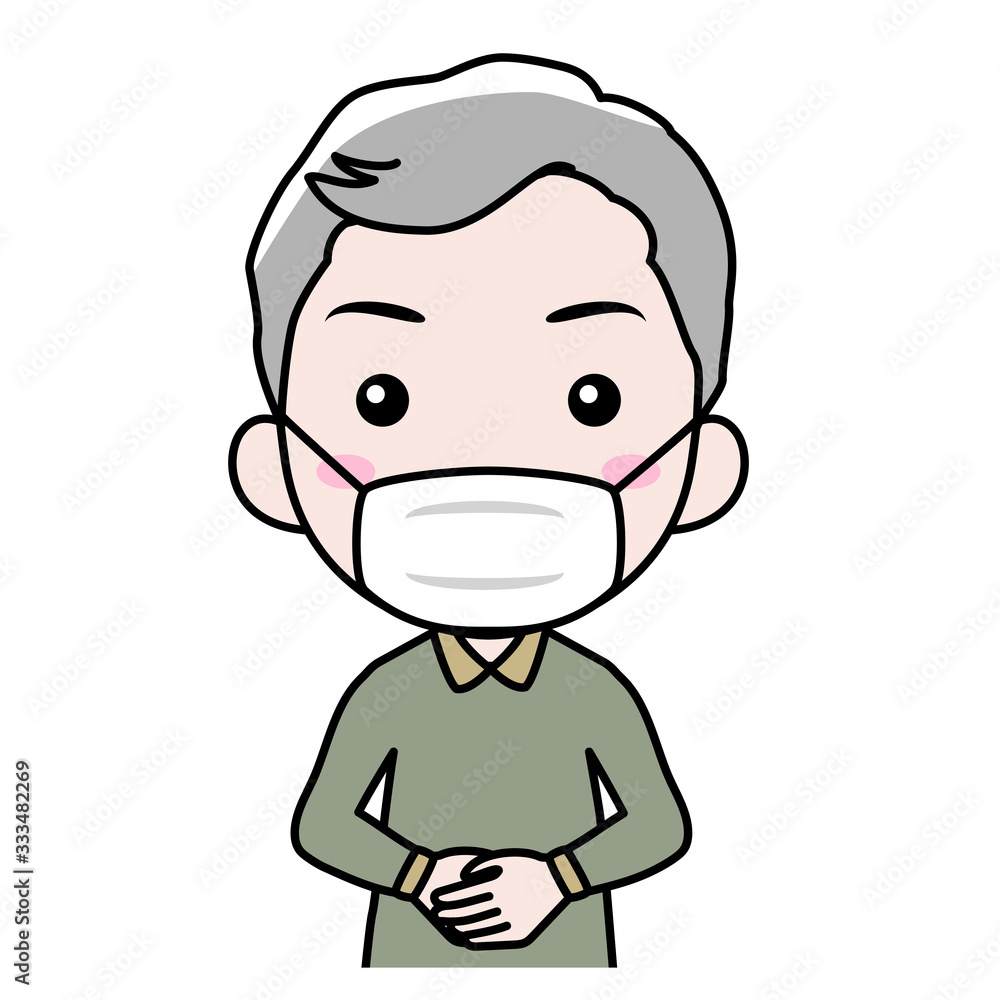 マスクをした年配の男性 マスクをした年配の男性