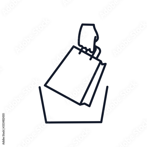 hand holding a shopping bag icon, line style