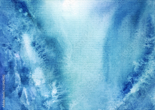 Abstract painting in blue tones on a marine theme, the background of watercolor stains and splashes.