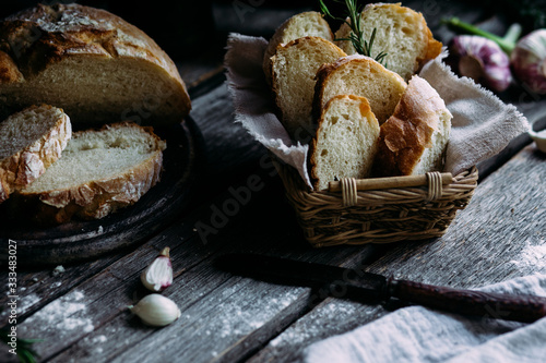 Wheat flour bread on the table photo