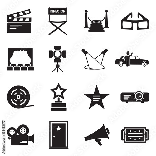 Hollywood Icons. Black Flat Design. Vector Illustration.
