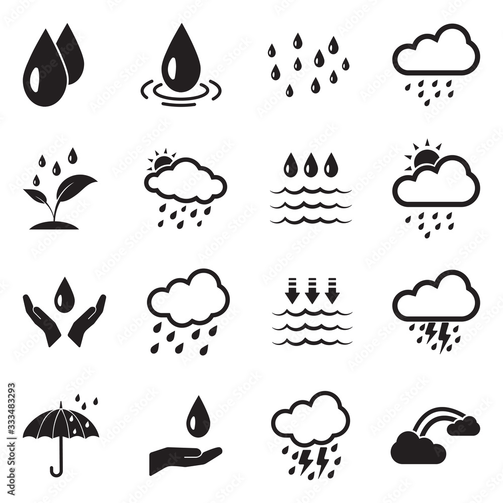 Fototapeta premium Rain Icons. Black Flat Design. Vector Illustration.