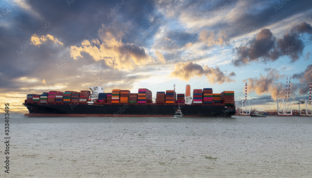 Perspective Container Cargo Ship Import, Export, Logistics and International Transportation Business by Container Ship in the Open Sea Perspective Container Cargo Ship Import, Export, Logistics and International Transportation Business by Container Ship in the Open Sea