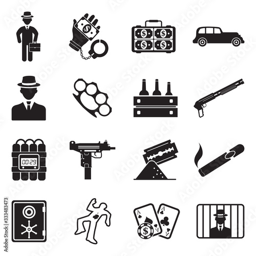 Mafia Icons. Black Flat Design. Vector Illustration.
