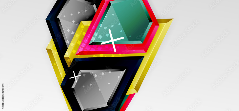 Metal glossy shiny geometric shapes with 3d effect composition. Techno futuristic vector abstract background For Wallpaper, Banner, Background, Card, Book Illustration, landing page