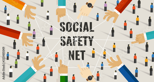 Social safety net services by the state includes welfare, unemployment benefit and healthcare to prevent individuals from falling into poverty