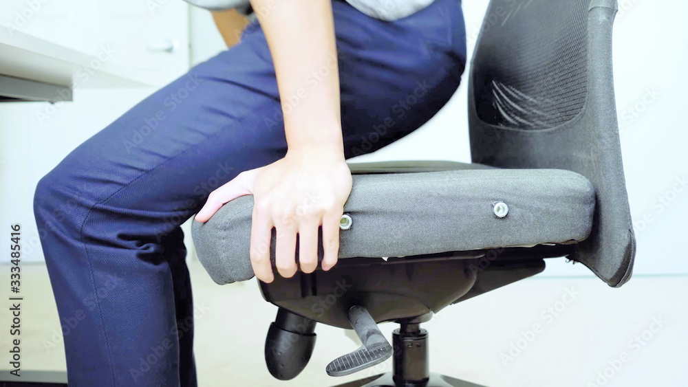 chair, work, office, posture, scoliosis, man, employee, office work.  workplace chair Stock Photo