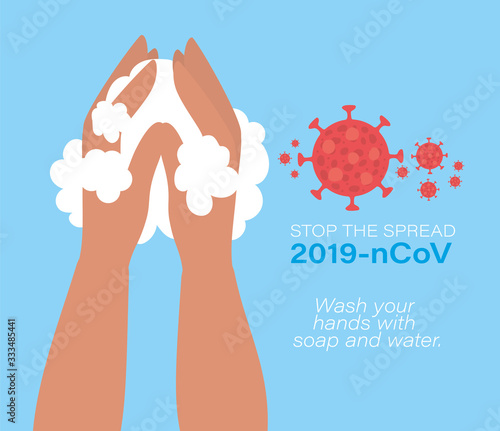 Hands washing and stop the spread 2019 ncov virus text vector design