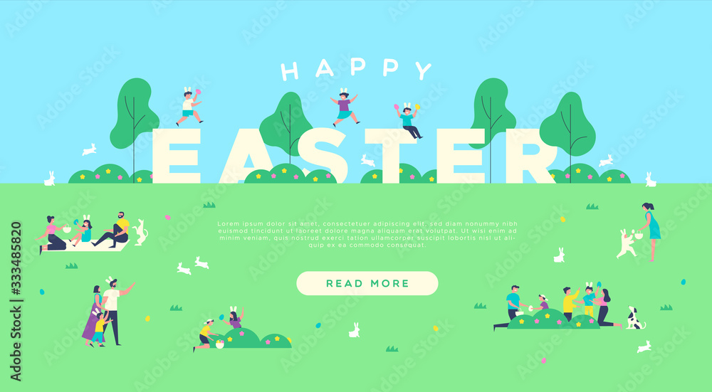 Happy easter web background of people in park Happy easter web background of people in park