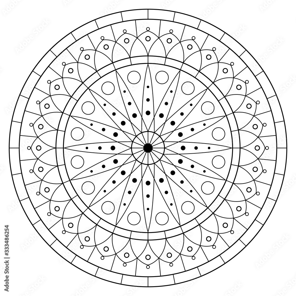 Flower Mandala. Circular pattern in form of mandala for Henna Mehndi or tattoo decoration. Decorative ornament in ethnic oriental style, vector illustration. Coloring book page.