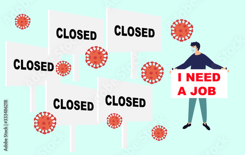 Coronavirus. Unemployment, jobless from COVID-19 Coronavirus outbreak, company closed and business shut down. Vector