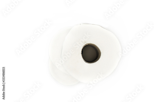 Full toilet paper rolls isolated on white background. Top view